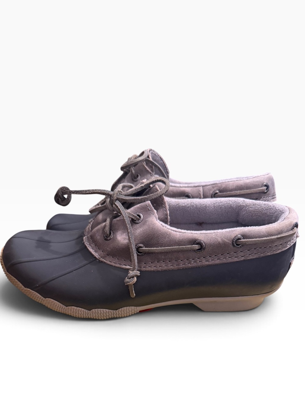 Sperry Saltwater 1 Eye Duck Shoe Duck Boots, Flat Heel Gray leather Women's 9